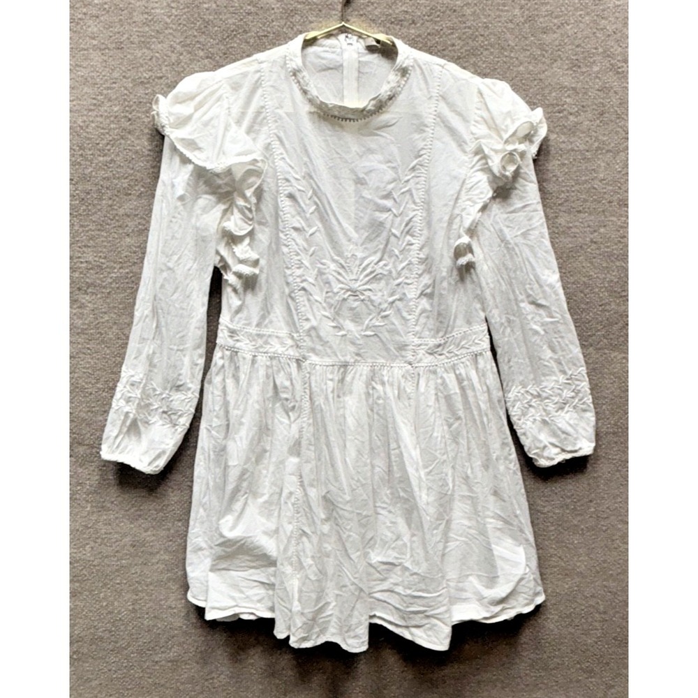BANANA REPUBLIC ESME EMBROIDERED MINI DRESS‎ SIZE SMALL WHITE VICTORIAN RUFFLE
